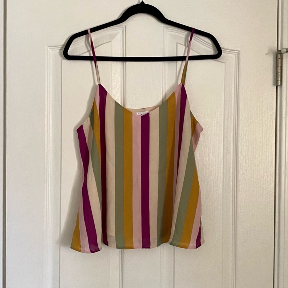 Leith Vertical Stripe Spaghetti Strap Cami in Pink, Mustard & Green